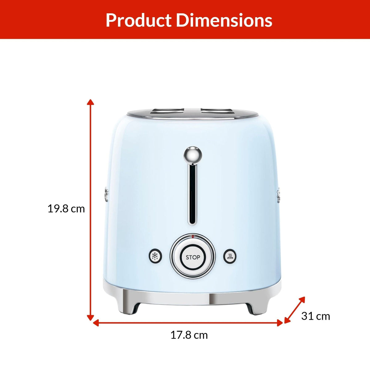 Retro Style Electric Toaster with Multi-Function Control, Light Blue, 2-Slices