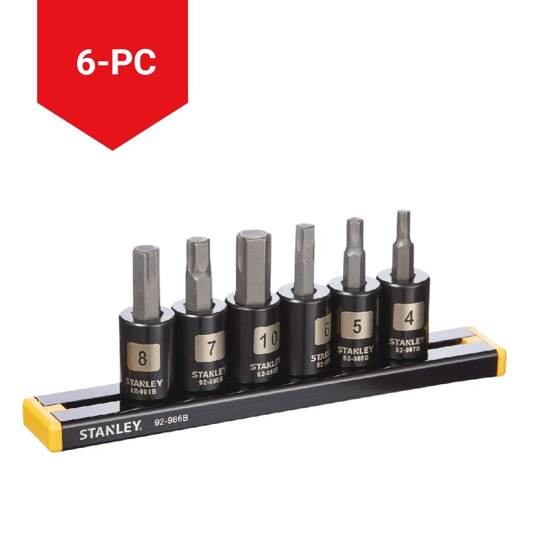 Professional Grade Black Chrome Hex Bit Socket Set, Metric, 6-pc