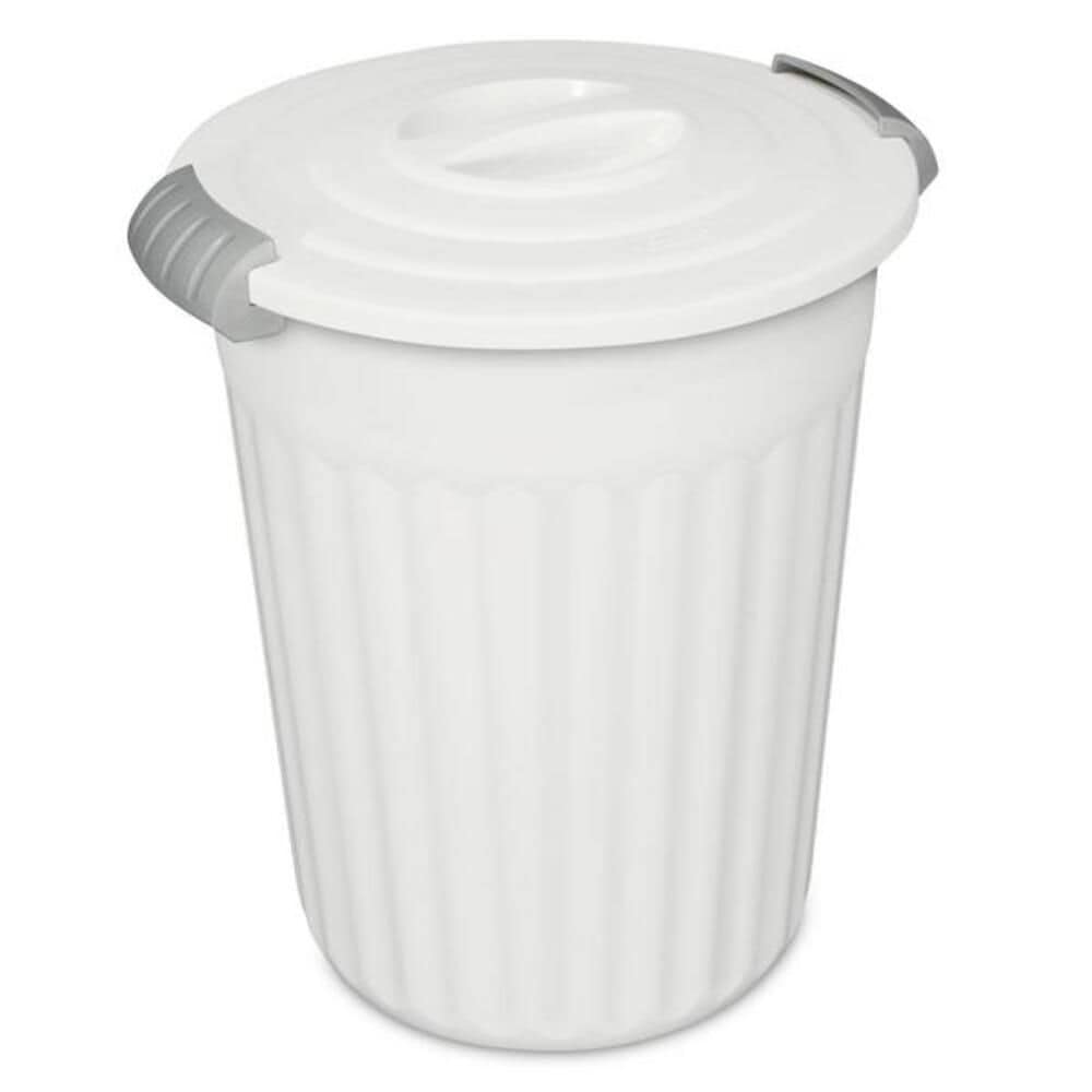 Plastic Round Latching Utility Garbage Can, White, 23-L