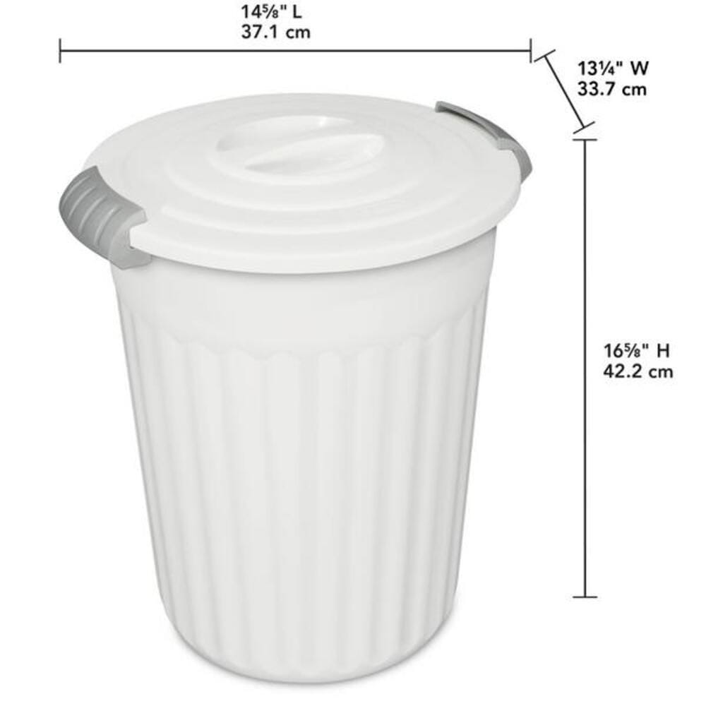 Plastic Round Latching Utility Garbage Can, White, 23-L