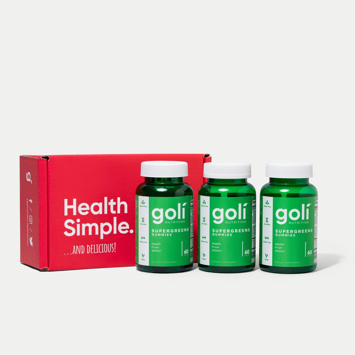 Goli 3 Jars of Supergreens Gummies, Loyalty Bonus — Artichoke Leaf Extract Blend