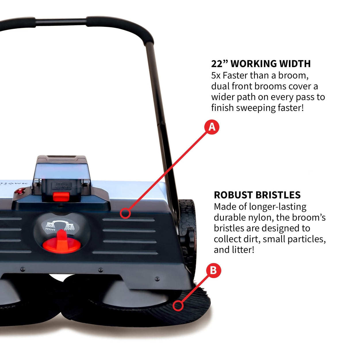 Electric Battery-Powered Push Sweeper, 22-in