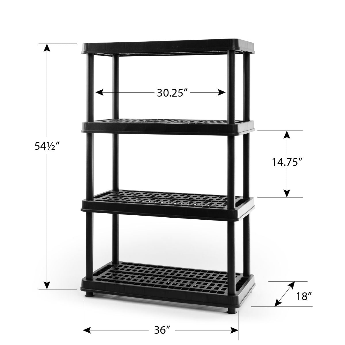 4-Shelf Resin/Plastic Storage Rack/Shelving Unit, 36 x 18 x 54-in