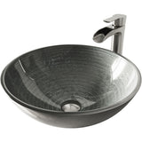Glass Simply Silver Bathroom Sink/Basin Set with Niko Faucet and Round Vessel