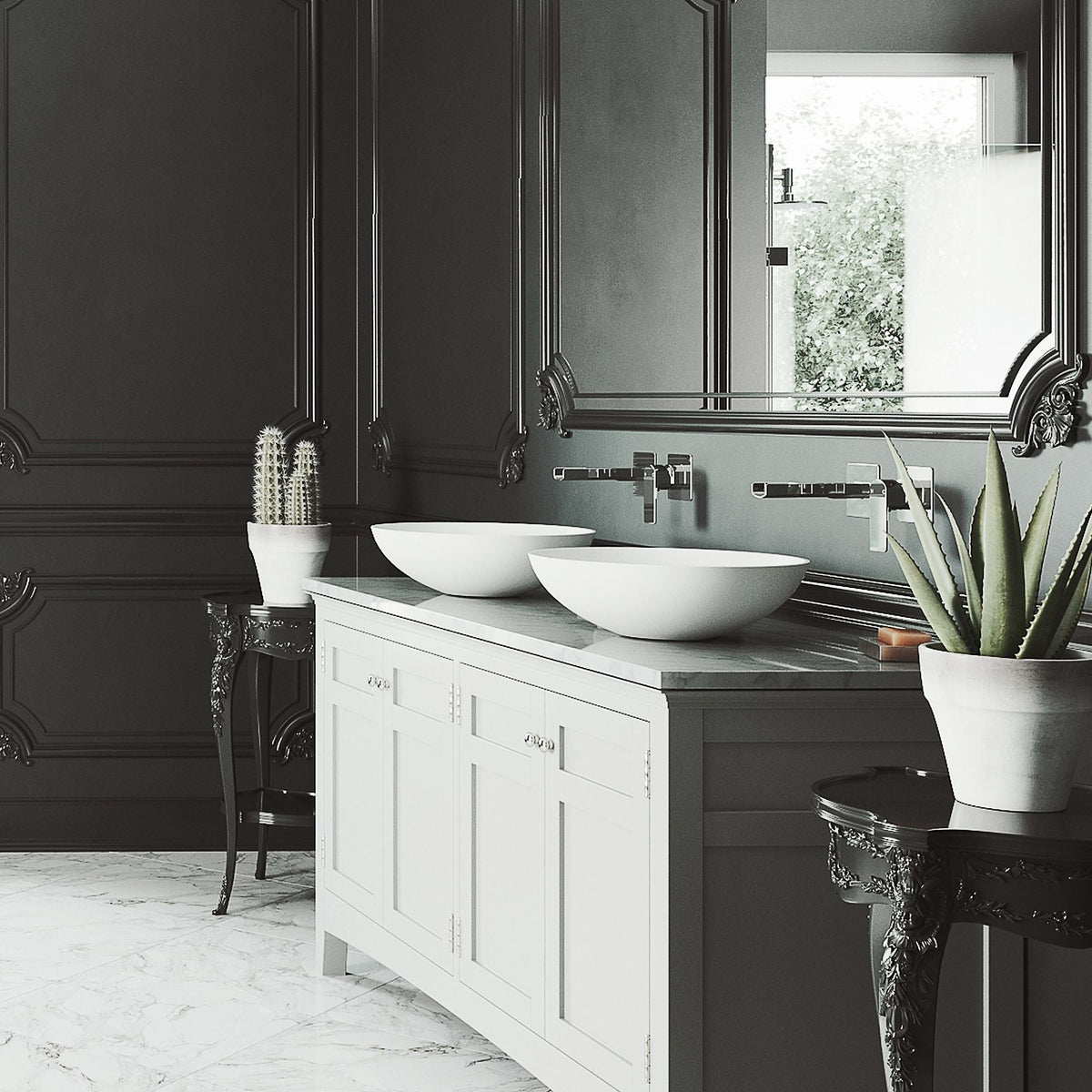 Lotus Matte Stone Round Composite Vessel Bathroom Sink/Basin with Deep Bowl, White