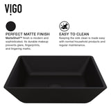 Roma Glass Square Vessel Bathroom Sink/Basin with Rounded Edges & Deep Bowl, Black