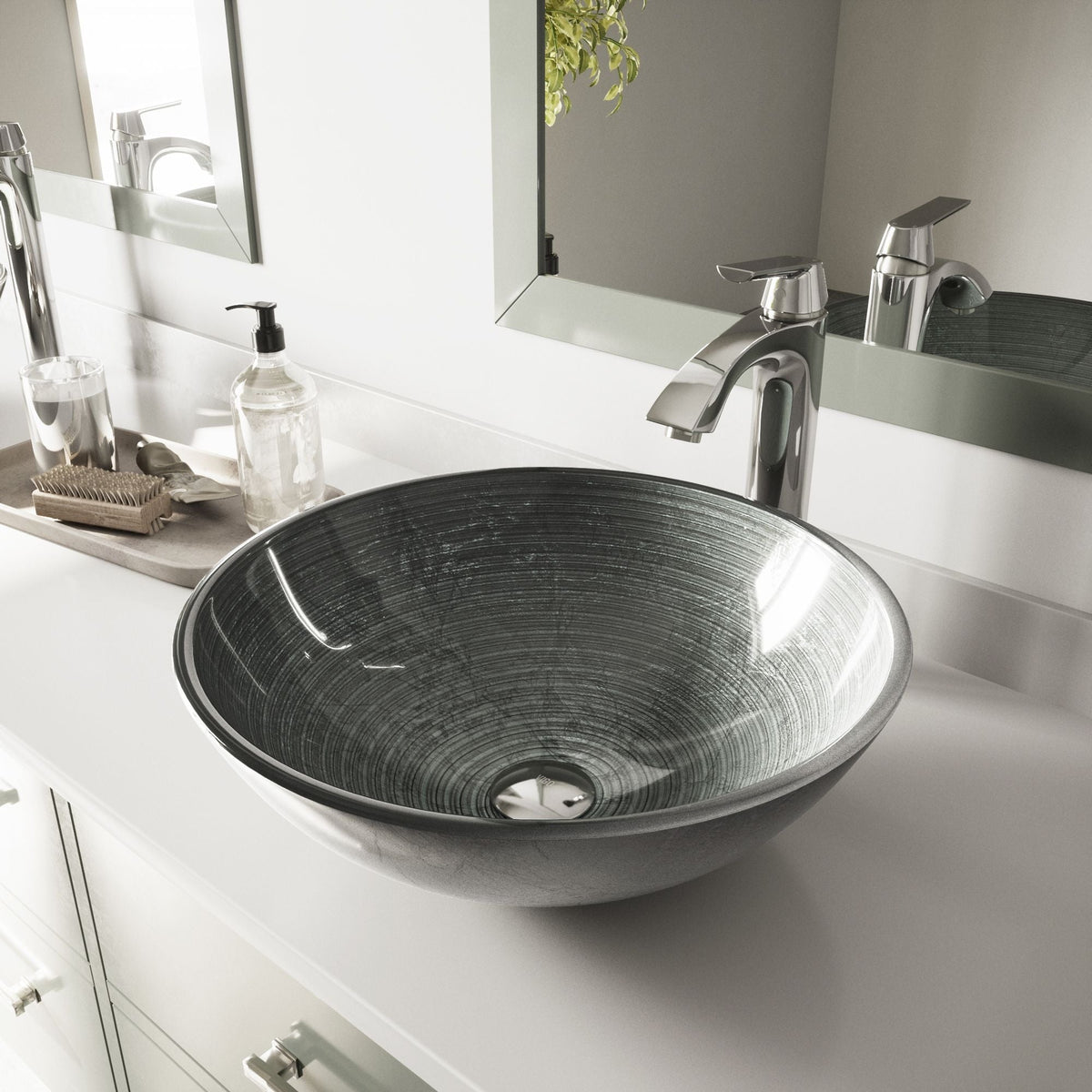 Simply Glass Round Vessel Bathroom Sink/Basin with Deep Bowl, Gray