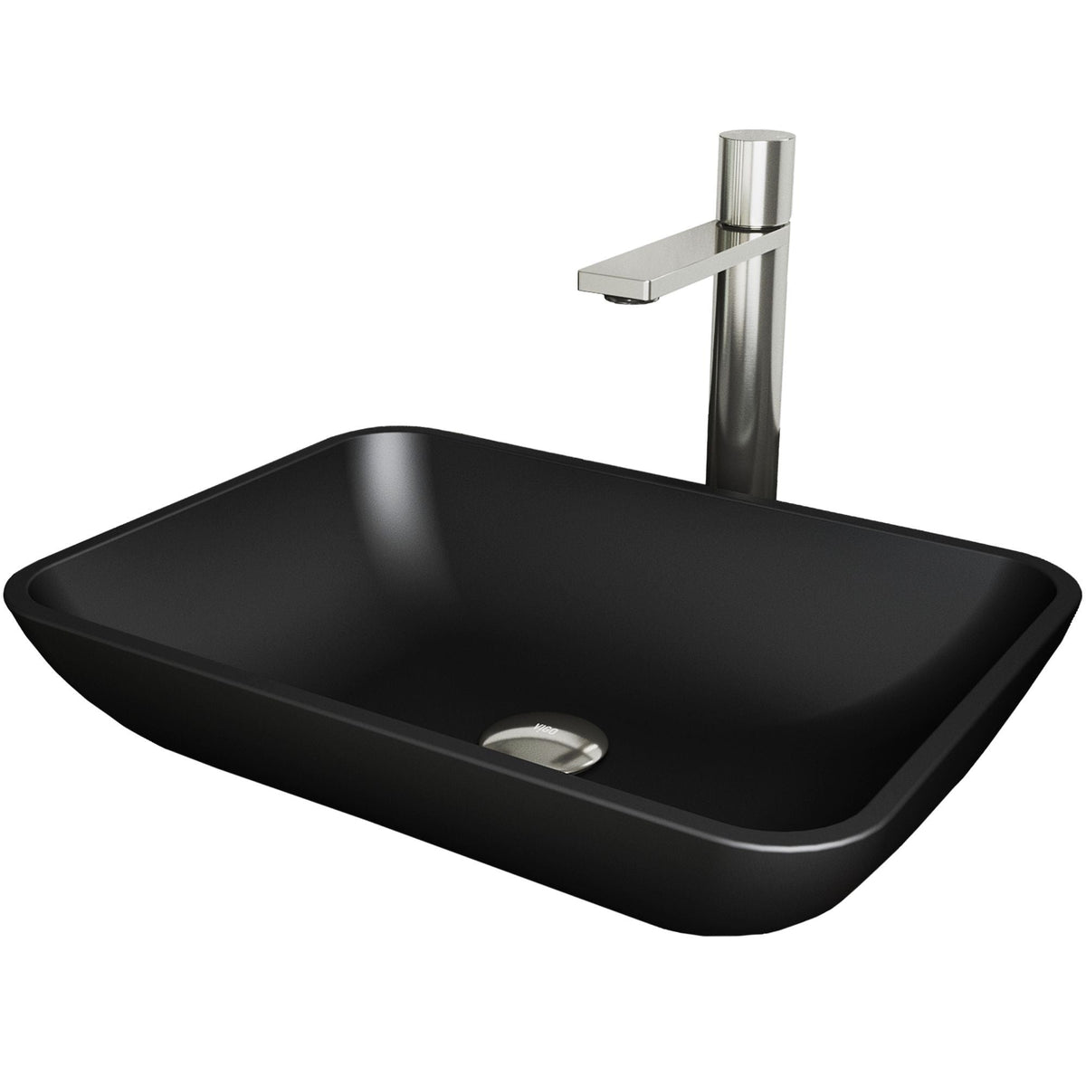 Sottile Matte Black Bathroom Sink/Basin Set with Gotham Faucet and Glass Rectangular Vessel