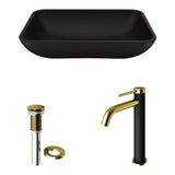 Sottile Matte Black Bathroom Sink/Basin Set with Lexington Faucet and Glass Rectangular Vessel