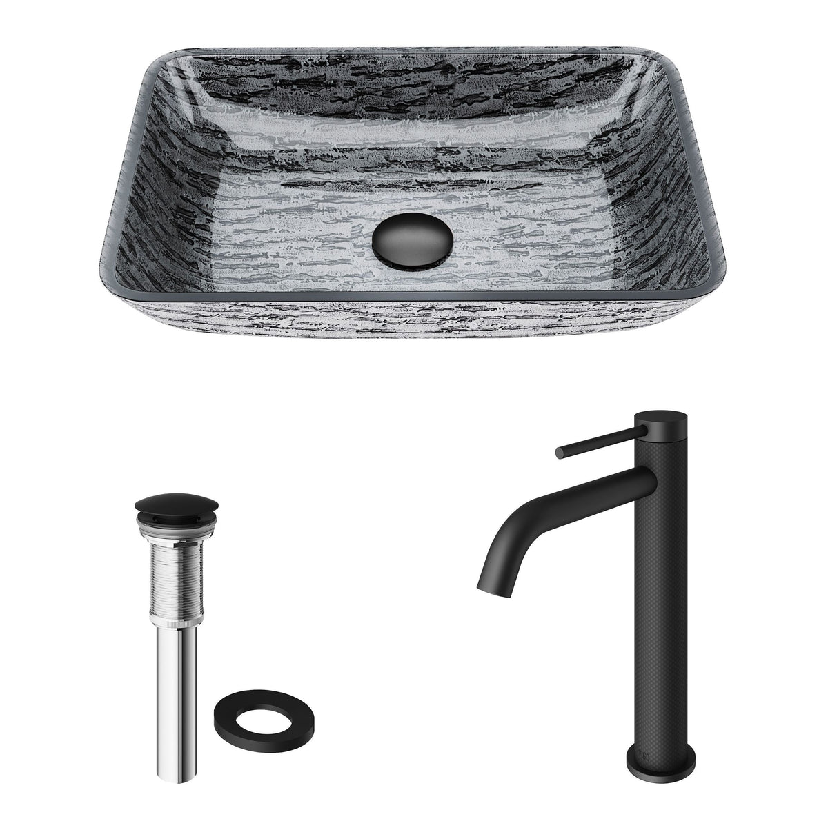 Titanium Glass Slate Grey Bathroom Sink/Basin Set with Lexington Faucet and Rectangular Vessel