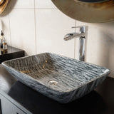 Titanium Glass Slate Grey Bathroom Sink/Basin Set with Niko Faucet and Rectangular Vessel