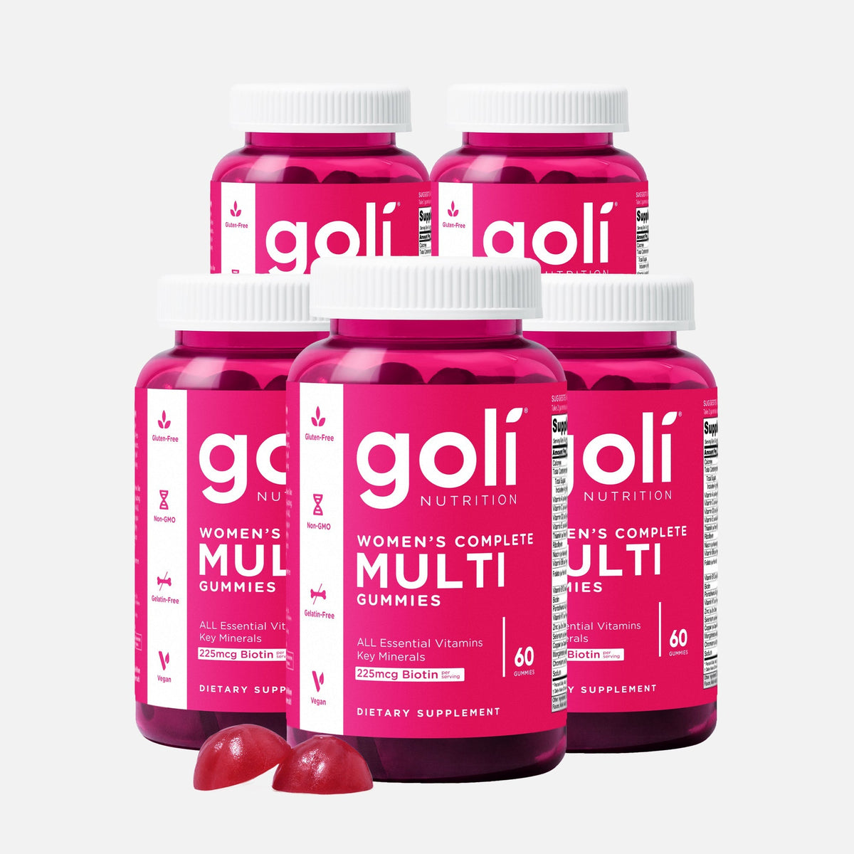 Goli 5 Bottles of Women's Multi Gummies — 18 Nutrients with Biotin and Key Minerals