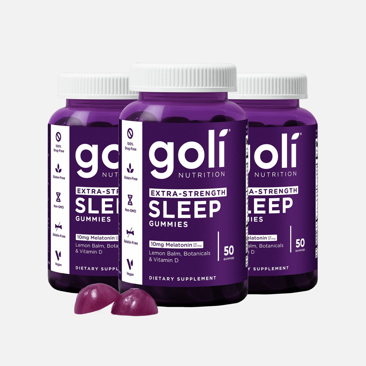 Goli 3 Jars of Extra-Strength Sleep Gummies — 10mg Melatonin, Lemon Balm & Vitamin D