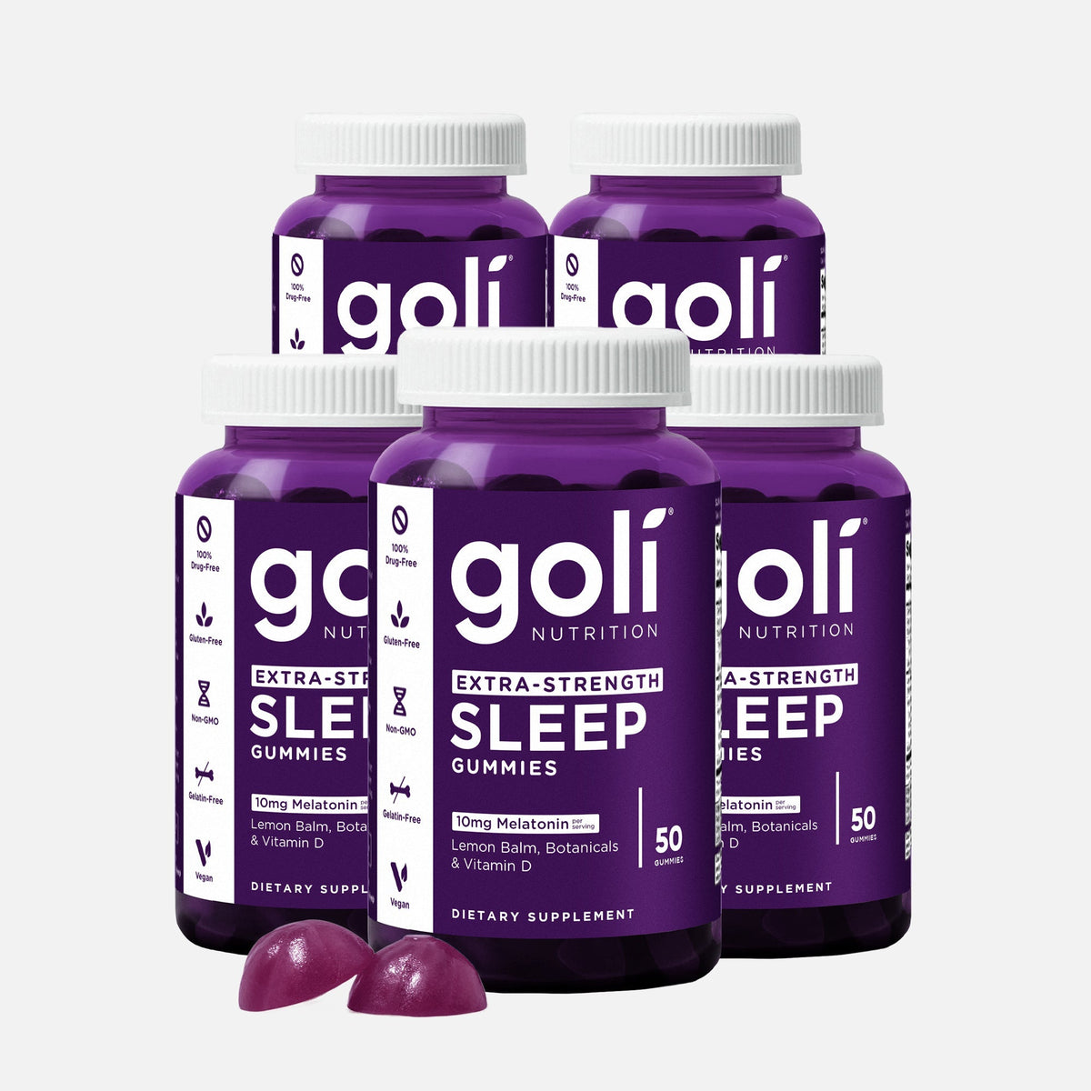 Goli 5 Jars of Extra-Strength Sleep Gummies — 10mg Melatonin, Lemon Balm & Vitamin D