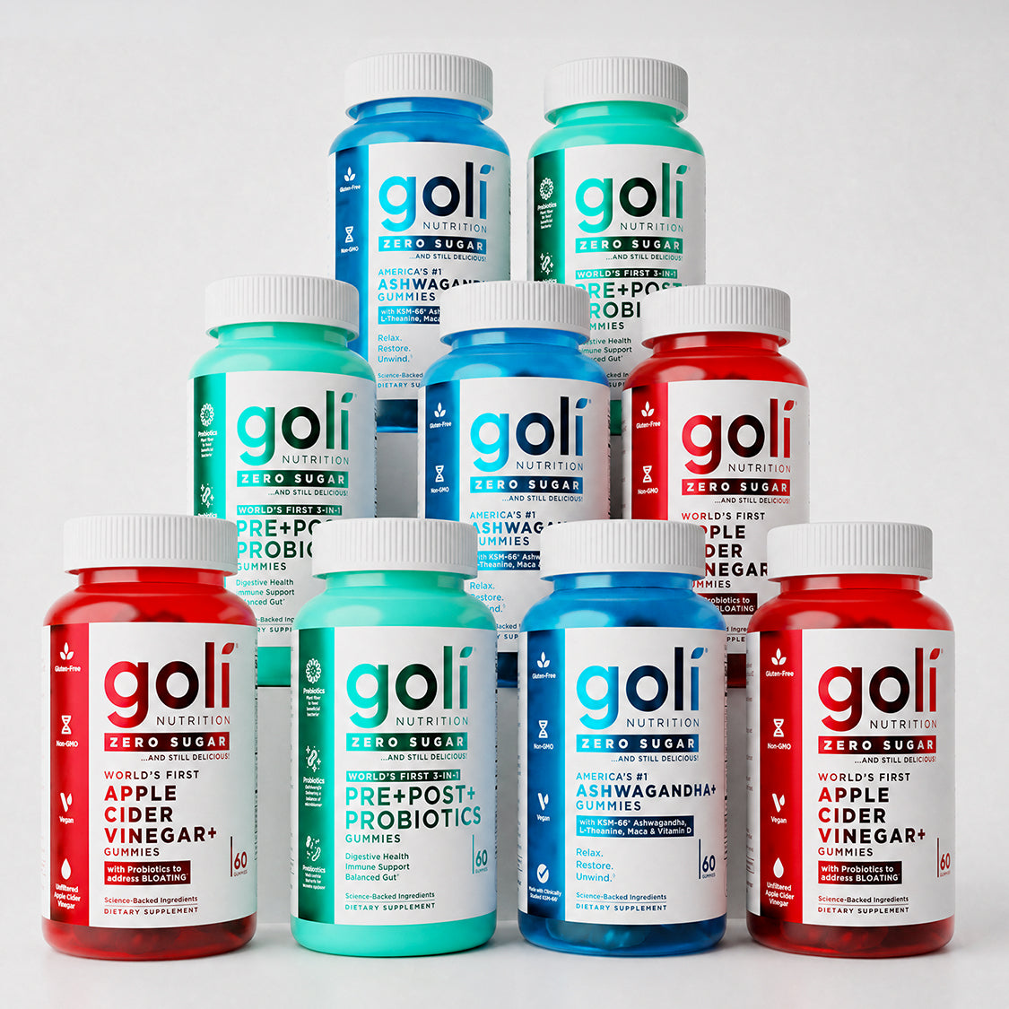 Goli Sugar-Free Gummy Collection, Vegan Gluten-Free — Zero Sugar 9 Bottle Ultimate Bundle